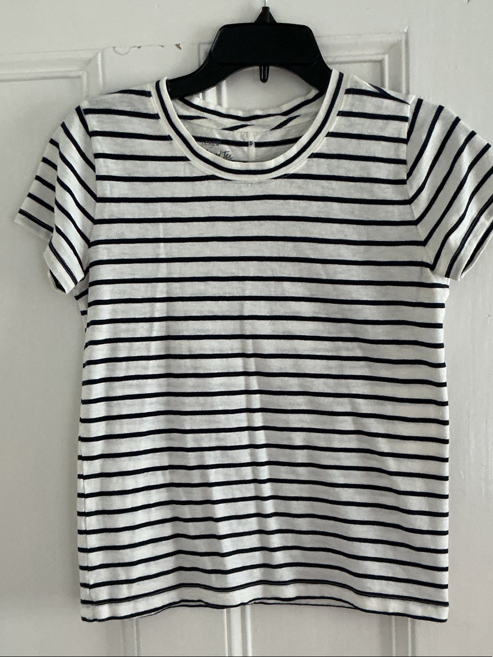 J. Crew woman’s Girlfriend Tee with navy Stripes - Short Sleeve